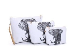 3 Piece Travel Kit Cosmetic Bag Toiletry Bag Womens Purse Clutch Pouch ELEPHANT - £15.97 GBP