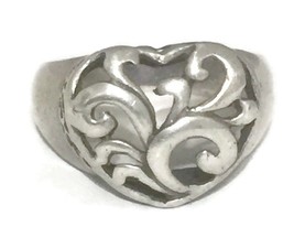 Vintage Heart Chunky Sterling Silver Thumb Ring Size 6.50 6g Love Valentine - £29.55 GBP