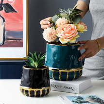 Succulent Flower Pot Golden Edge Home Decoration Wind Marbling Gift Ceramic - £21.71 GBP+