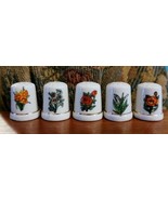 Set of 5 Vintage UCGC Taiwan Gold Ringed Floral Porcelain Sewing Thimbles  - £23.73 GBP