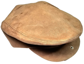 Vintage United Hatters Tan Suede Newsboy Poor Boy Hat Medium Small Bill w Button - $49.99