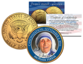 Mother Teresa Historic Becomes A Saint Canonization 24KT Gold Clad Jfk U.S. Coin - £9.37 GBP