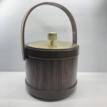 Vintage Kromex Faux Wood Grain Ice Bucket with Lid Walnut And Gold Retro 70s USA - $9.00