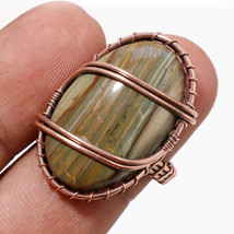 Green Opal Gemstone Handmade Fashion Copper Wire Wrap Ring Jewelry 7.25&quot; SA 382 - £3.98 GBP