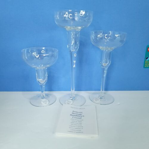 Princess House Long Stemmed Crystal Glass Wine W/Floral Etchings 10" 8" 6" Lot - $69.29