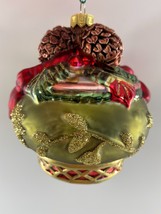 Vintage Fitz and Floyd Large Wide Spire Glass Christmas Ornament with Pine Cones - $29.69
