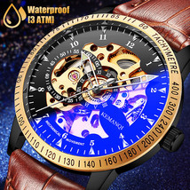 Men's Luxury Gold Tone Stainless Steel Skeleton Automatic Mechanical Wrist Watch - £31.45 GBP