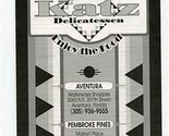Katz Delicatessen Menu Aventura &amp; Pembroke Pines Florida  - £17.11 GBP