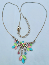 Brightly Colored Rhinestone Adjustable Dangle Silver Wire Choker/Necklace - £8.66 GBP