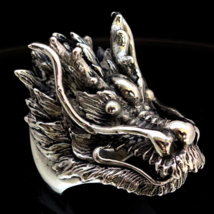 Big Sterling silver men&#39;s ring huge Dragon head Drogon high polished and antique - £152.34 GBP