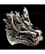 Big Sterling silver men&#39;s ring huge Dragon head Drogon high polished and... - $258.73 CAD