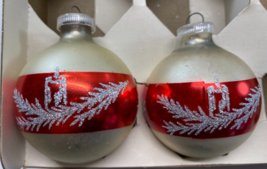 Vintage Lot 2 West Germany Plastic Cap Red Striped Stencil Christmas Ornaments - £19.73 GBP