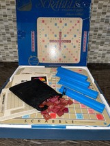 Vintage Scrabble Deluxe Edition Rotating Turntable Board Blue Tiles &amp; Holders - £43.15 GBP