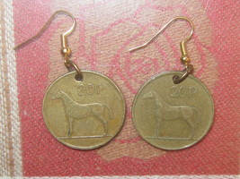 Vintage Antique Celtic Irish Ireland HORSE/HARP Coin Dangle Rustic Earrings - £11.07 GBP