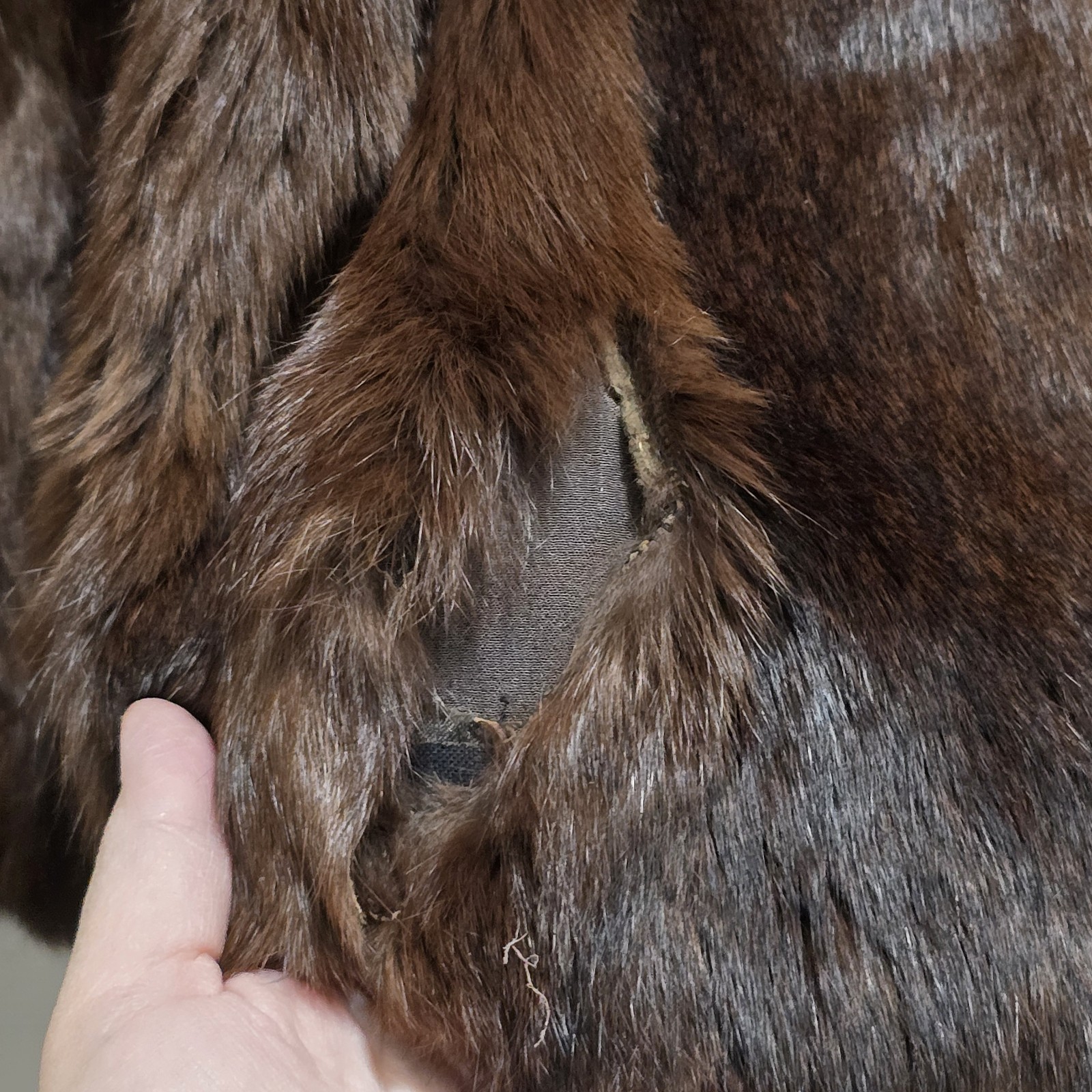 VTG Genuine Rabbit Fur Mid Length Coat Dark Brown Women’s Sz S NEEDS REPAIRS Item image 11