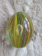 Colorful Art Glass Paperweight Crown Ribbons And Suspended Bubble 3.5 Inch Egg - £29.71 GBP