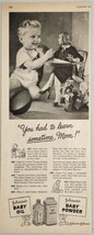 1947 Print Ad Johnson &amp; Johnson&#39;s Baby Powder &amp; Oil Giant Baby &amp; Mom  - £13.66 GBP
