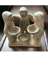 Vintage Semi Circle of Friends 3 Amigos Pottery Terra Cotta Candle Holder - £18.72 GBP