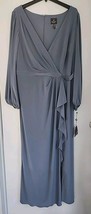 Adrianna Papell 16W Elegant Gown Long Sleeve Ruffle Slit Wrap  Blue NEW - $71.28