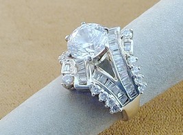 ORNATE 925 CZ Trembler 3ct + Engagement Cocktail Ring Must C 5 - £23.33 GBP