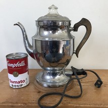 Antique Vintage 1920s Chrome Metal Wood Handle Base Coffee Percolator Maker - £62.90 GBP