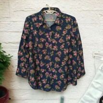 Woman Within Floral Button Down Shirt Plus Size 18/20 Navy Pink Cottage ... - $19.79