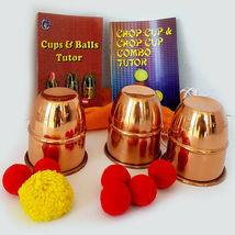 PRO Magic Cups And Balls COMBO Set w/ Chop Cup COPPER Deluxe 3&quot; x 2.5&quot; +2 Books! - £71.71 GBP