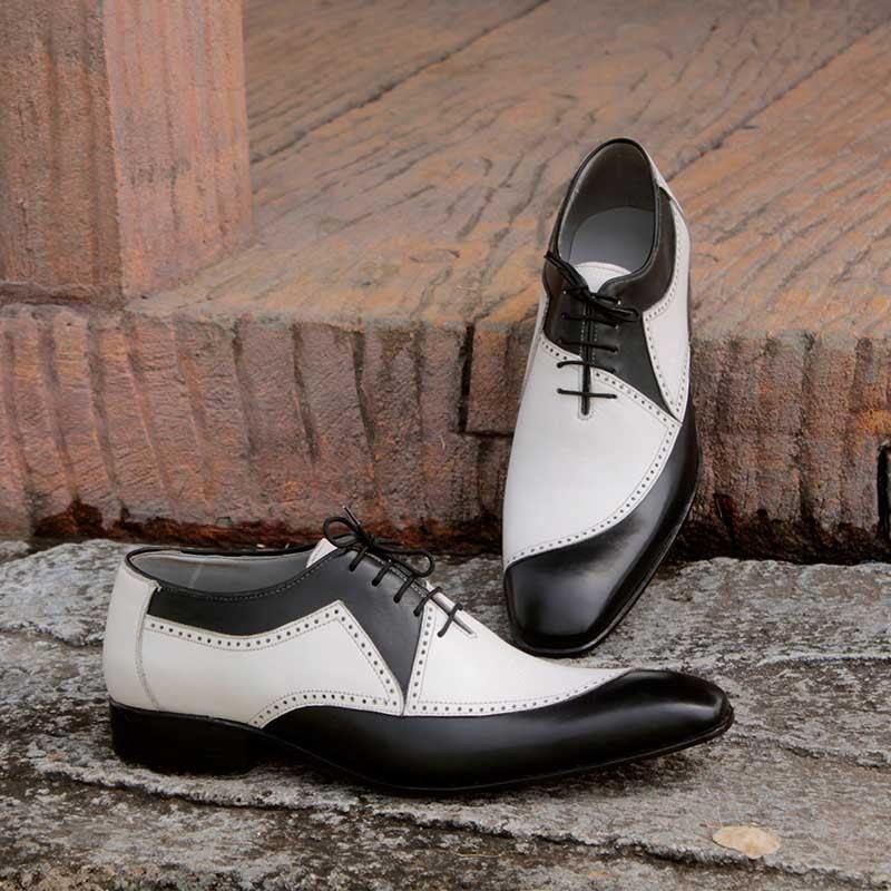 Primary image for White Black Two Tone Genuine Leather Men Formal Dress Rounded Toe Oxford Shoes