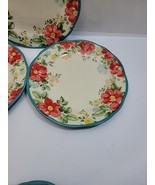Pioneer Woman Vintage Floral Turquoise 3 Stoneware Dinner Plates Teal Sc... - $685.72 MXN