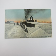 Train Postcard Snow Plow In Drift Near Traverse City Michigan Antique UN... - £7.82 GBP