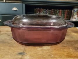 Roaster Vision Corning Ware Cookware Cranberry 4 Qt Liter Oval w/ Lid Retro Used - £55.00 GBP