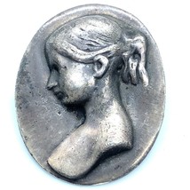 Vtg Signed Sterling Silver Victorian Lady Metal Carved Cameo Pendant Brooch Pin - £59.54 GBP