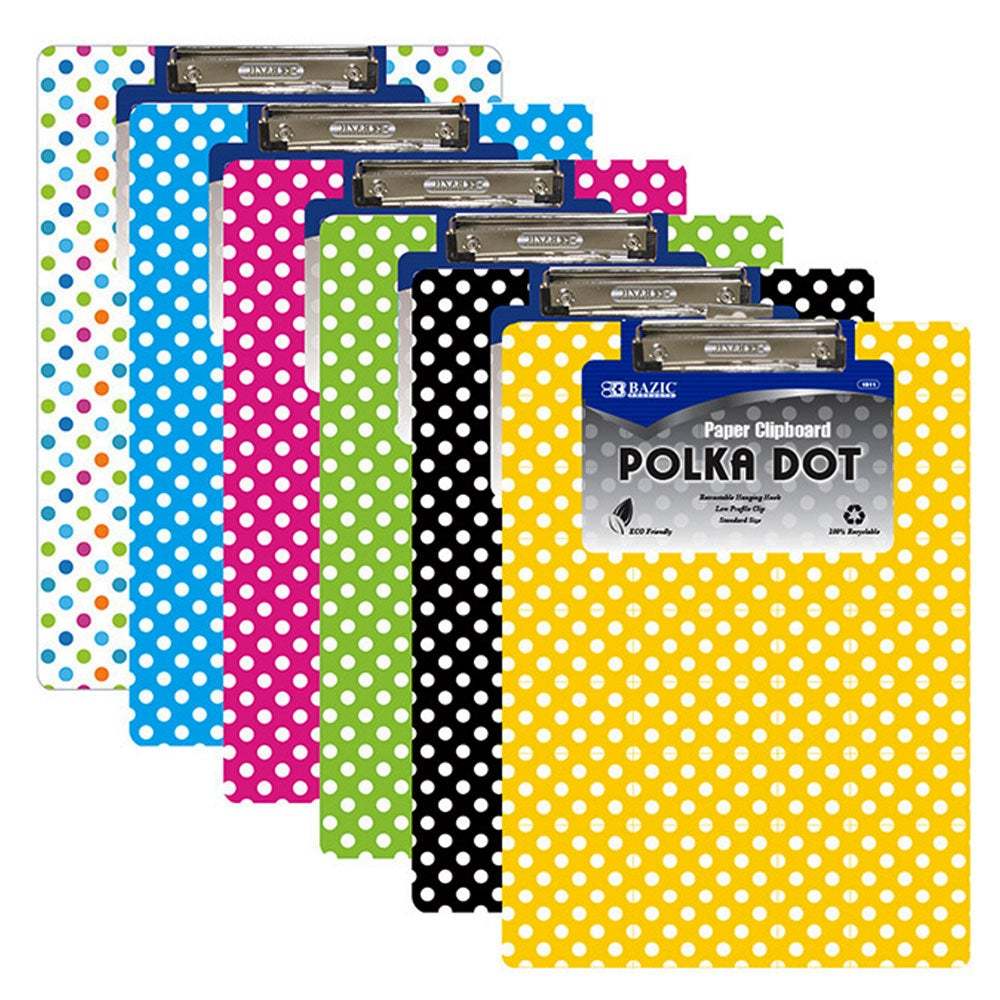 Primary image for Standard Size Clipboard Polka Dot Paperboard w/Low Profile Clip | 6-Colors