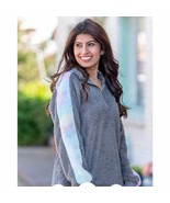 Grey Pastel Tie Dye Sleeves Sherpa Quarter Zip Pullover Large - $52.80 CAD