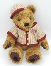 Vintage Dan Dee Plush Teddy Bear TED Burgandy Striped Baseball Uniform 12&quot; VG - £9.58 GBP