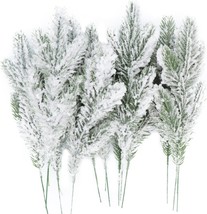 12Pcs Snowy Artificial Pine Needles Branches Twigs 9.5&quot; Fake Frosted Pine Picks - £28.76 GBP