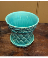 VTG 1950s McCoy Art Pottery 4.5&quot; Turquoise Blue Glaze Diamond Quilted Fl... - $48.20