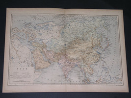 1887 Original Antique Map Of Asia Saudi Arabia India China Indonesia Singapore - £14.25 GBP