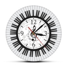 Piano Keyboard Treble Clef Wall Art Modern Wall Clock Musical Notes Black and Wh - £32.61 GBP