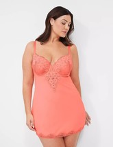 Lane Bryant CACIQUE Stretch Lacy Underwire Lace Slip CORAL PINK 40D Plus... - $48.02