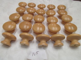 25 FACTORY NEW MAPLE FINISHED WOOD CABINET KNOBS / PULLS FLAT ROUND  NF - £13.95 GBP