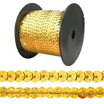100 Yards Gold Sequin Trim 6Mm Spangle Flat Sequin Strip Fabric Paillette String - £11.98 GBP