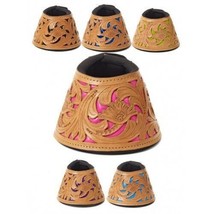 Western Horse Turn Two Leather Horse Bell Boots with Turquoise Inlay Medium - £14.86 GBP
