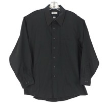 VAN HEUSEN Men&#39;s Dress Shirt Black Sateen Long Sleeve Grid Texture 17-17.5 34/35 - £15.18 GBP