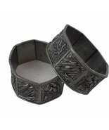 Pair Octagonal Pewter Napkin Rings Embossed Fruit Corn Grapes Kitchen Di... - $15.66 CAD