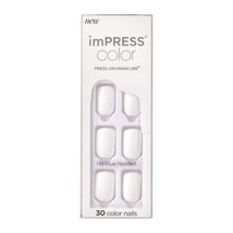 KISS imPRESS No Glue Mani Press On Nails, Color, &#39;Frosting&#39;, White, Short Size, - £7.07 GBP