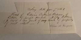 Handwritten Receipt Document 1867 Signed ID’d Elisa A Thompson Troy NH A... - $27.01