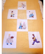 Vtg Baby Nursery Rhyme Quilt Cover Blanket 49&quot; X 39&quot; Hand Embroidered Ye... - $268.50 CAD