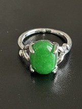Green Jade S925 Silver Men Woman Ring Size 8 - $14.85
