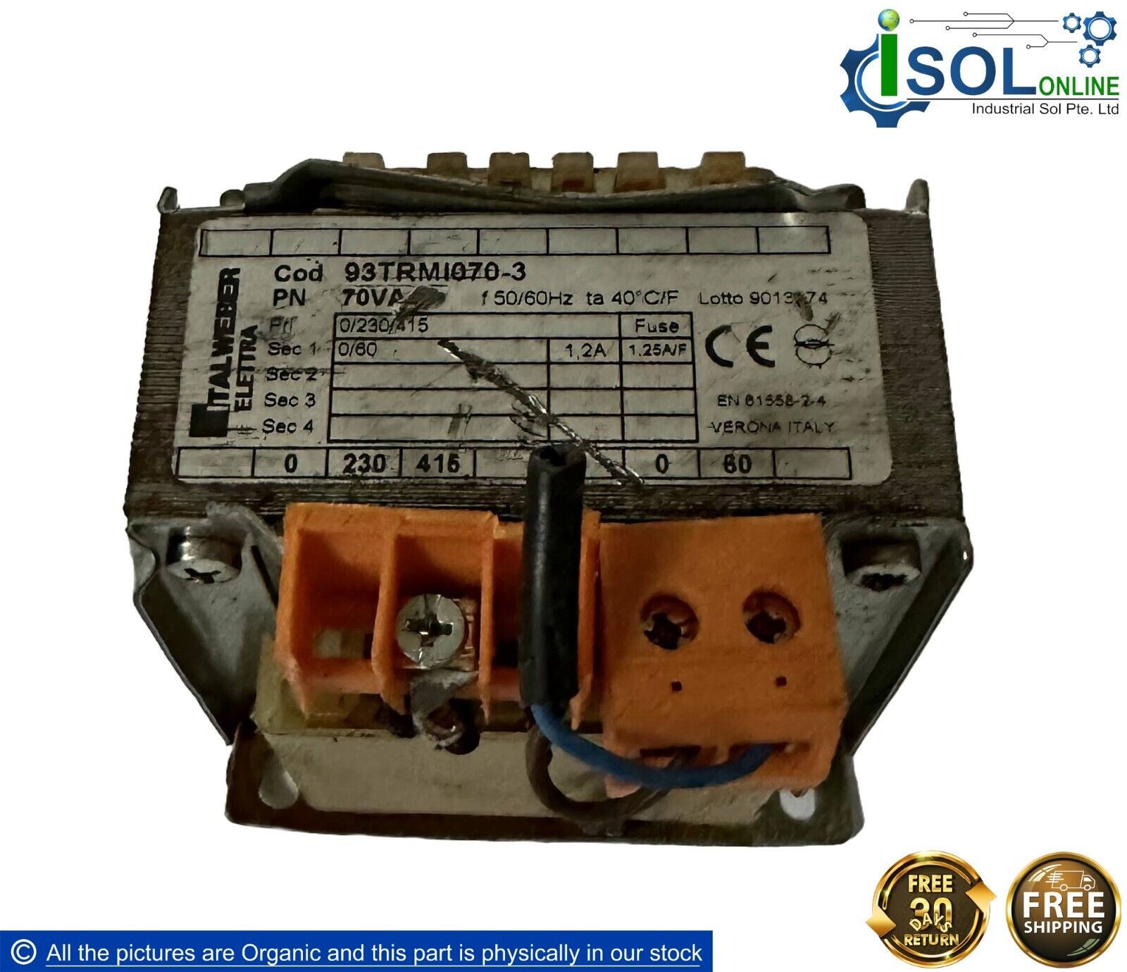 Italweber Elettra 70VA Control Transformer Pri 0/230/415 Sec 0/60 1.2A 1... - $299.00